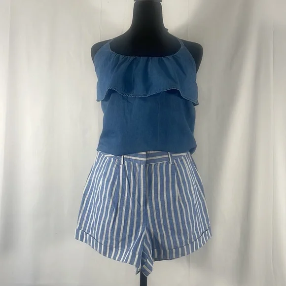 Chambray, denim, halter tie top, Blue, Small - Picture 3 of 10